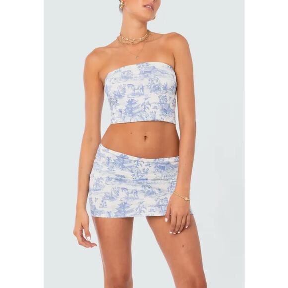 Edikted Delft Print Mini Skirt Size Medium New With Tags Y2K Style - Picture 2 of 8